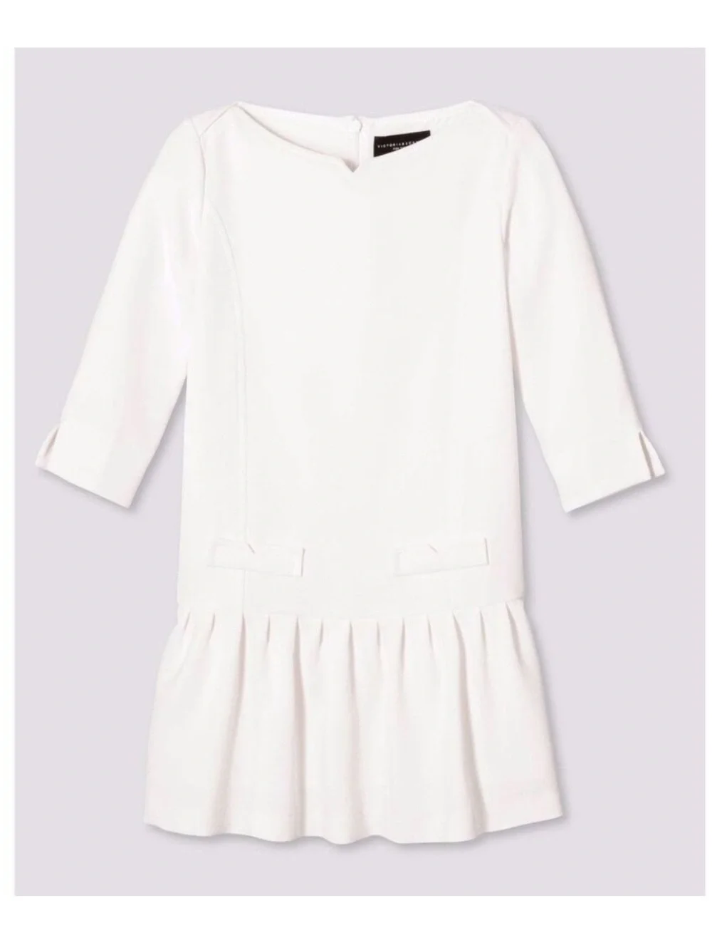 NWT Victoria Beckham Girls XL Cream Drop-Waist Dress Three-Quarter Sleeves